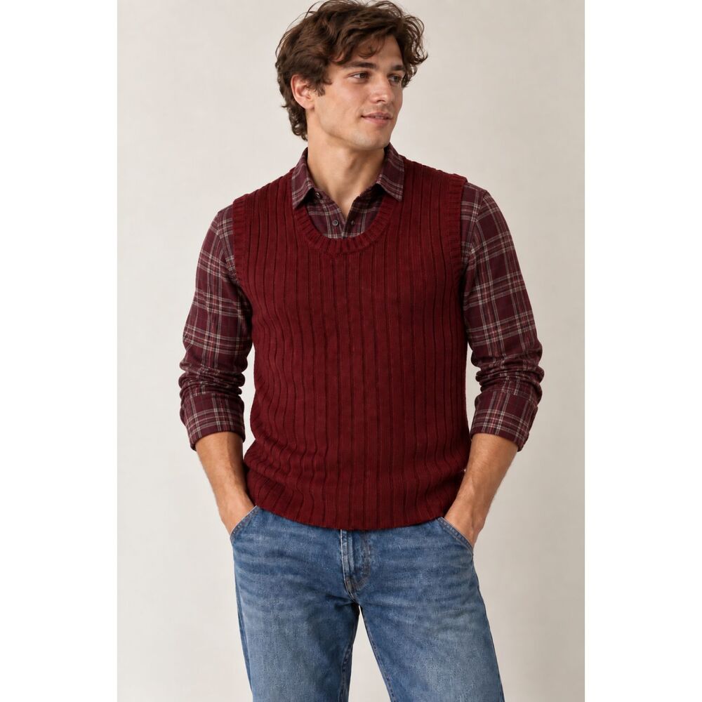 Vintage Arrow Sweater Vest Preppy Men's Medium Maroon Acrylic Pullover Retro